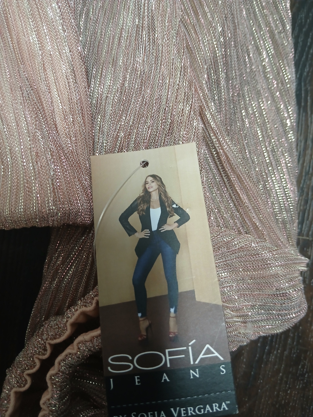 sofia by sofia vergara Metallic Blush Pink V-Neck Peplum Blouse - Picture 7 of 8